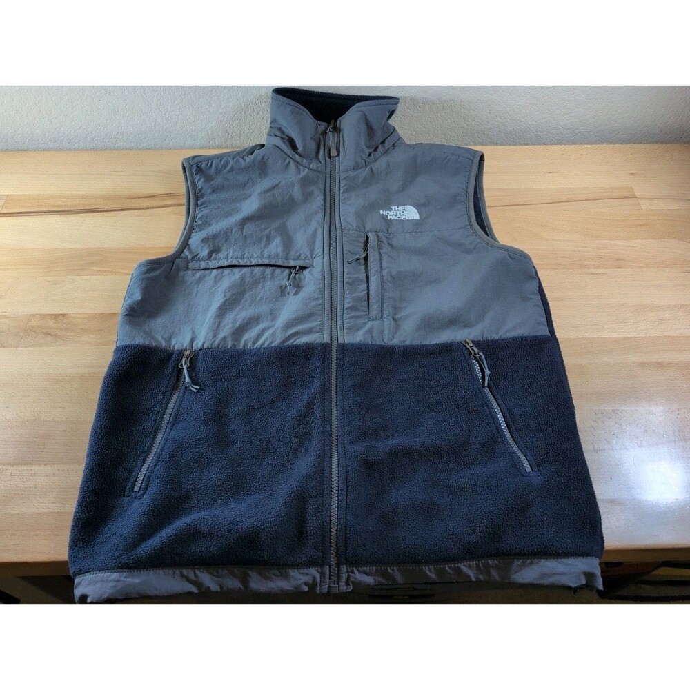 Vintage The North Face Vest Mens Small Blue Gray Denali Polartec Fleece Full Zip